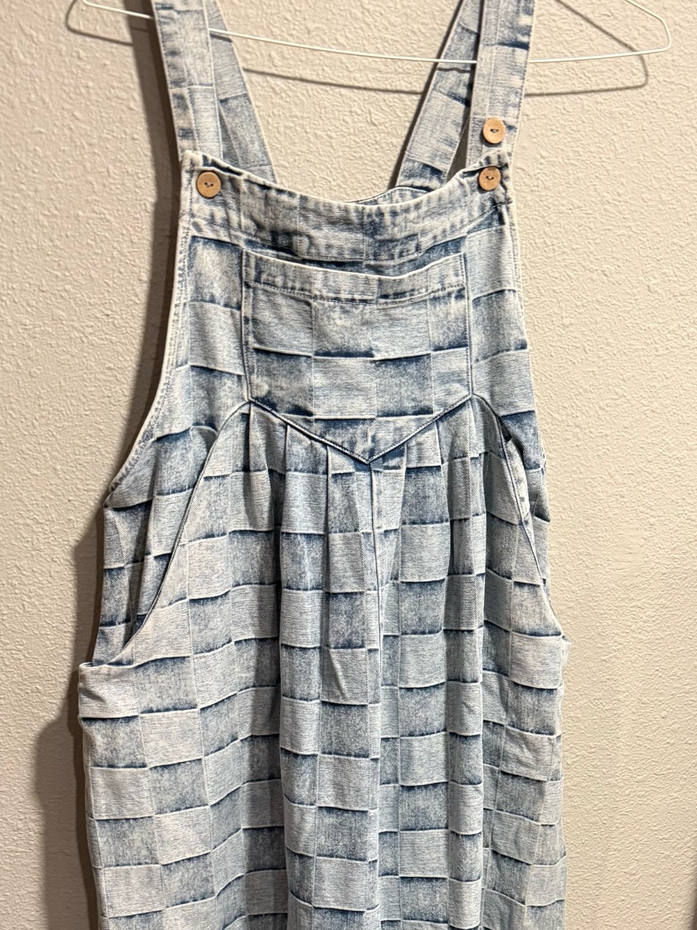 BiBi Light Blue Woven-Texture Jeans Overalls